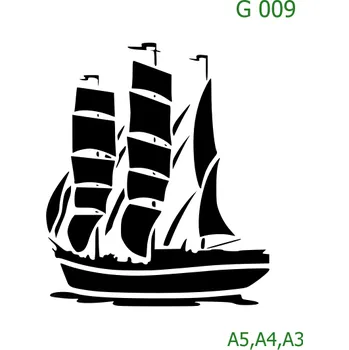 Plastová šablona pro malování - Auta, lodě, letadla, vlaky - Loď (G009) - A5 , Lepící fólie