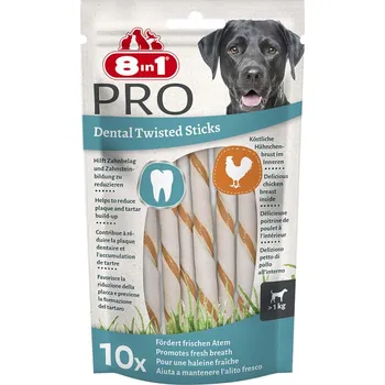 8v1 Pro Dental Twisted Sticks pro malé psy s kuřecím - výhodné balení: 2 x 10 ks