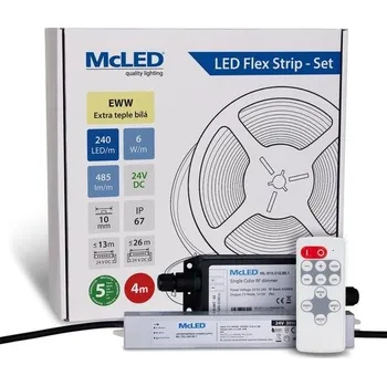 ukončovací lišta McLED LED pásek - sada 4 m + Přijímač Nano IP67, 240 LED/m, EWW, 6 W/m, DC 24V, 485 lm/m, CRI90, IP67, 10 mm, vodič 3 m ML-126.035.90.S04002