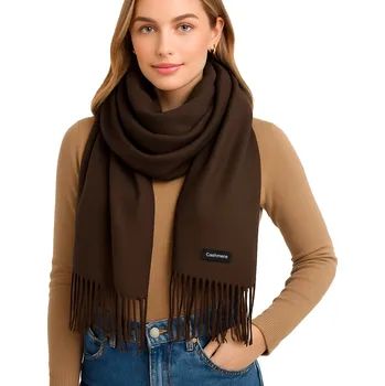 Šála Hnědá dámská šála s třásněmi, teplá