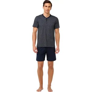 Pánské pyžamo Bavlněné pánské pyžamo Vamp s knoflíkovou légou 22683 blue velikost 3XL