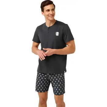 Pánské pyžamo Bavlněné pánské pyžamo Vamp s krátkými kalhotami 22603 dark gray velikost L