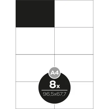 Papír Etikety Top Stick A4/100 ks, 96,5x67,7 mm - 8 etiket, bílé