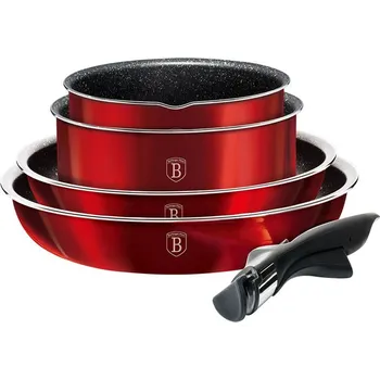 Nádobí Sada nádobí s odnímatelnou rukojetí 9 ks Burgundy Metallic Line BH-6145