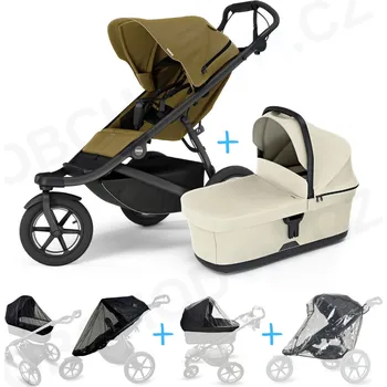 Kočárek Set 5v1 Thule Urban Glide 3 Nutria green + korbička Soft beige + pláštěnky + ochranná síť