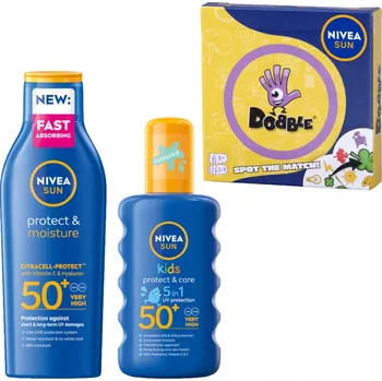 Přípravek na opalování NIVEA SUN Opalovací balzám SPF50 200 Ml + Sprej pro děti + Dooble