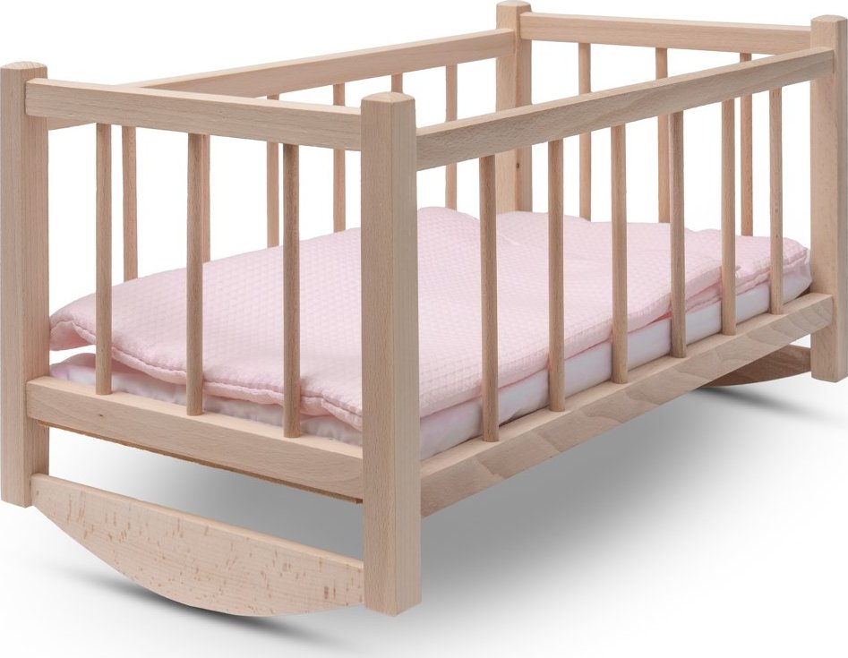 Dřevěná postýlka-kolébka pro panenky s povlečením Baby Mix