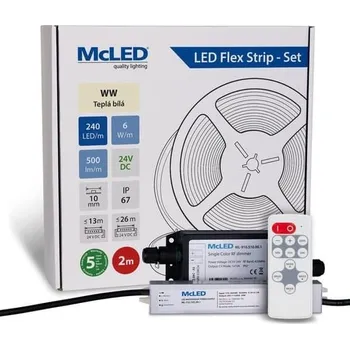 ukončovací lišta McLED LED pásek - sada 2 m + Přijímač Nano IP67, 240 LED/m, WW, 6 W/m, DC 24V, 500 lm/m, CRI90, IP67, 10 mm, vodič 3 m ML-126.034.90.S02002