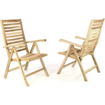 2x týková venkovní židle s vysokým opěradlem skládací, masiv neošetřený