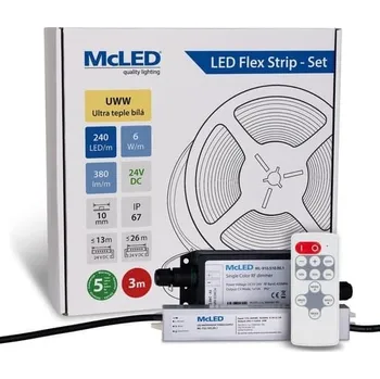 ukončovací lišta McLED LED pásek - sada 3 m + Přijímač Nano IP67, 240 LED/m, UWW, 6 W/m, DC 24V, 380 lm/m, CRI90, IP67, 10 mm, vodič 3 m ML-126.036.90.S03002