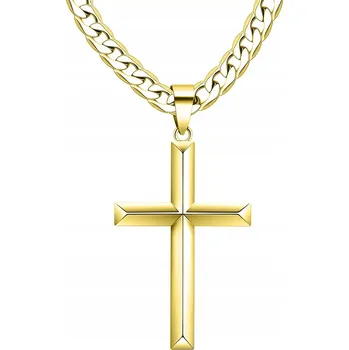 Náhrdelník ZLATÝ NÁHRDELNÍK S PŘÍVĚSKEM KŘÍŽEK OCEL UŠLECHTILÁ 316L 60 CM