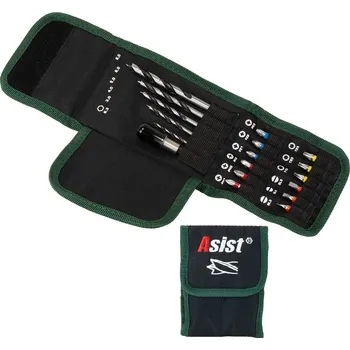 Vrták Asist Sada vrtáků do dřeva 18ks + úložná taška se sponou na opasek