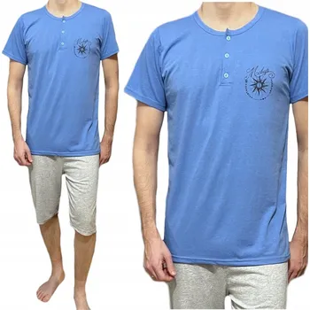 Pánské pyžamo Pánské pyžamo 3/4 kalhoty šedé krátký rukáv modrá hvězda M