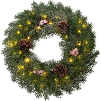 Věnec Věnec MagicHome Vánoce, přírodní, zasněžený, 48 LED, IP20, 2xAA, 40 cm