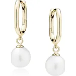 Pozlacené oválné náušnice s perlou Ag 925/1000