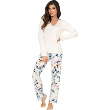 Dámské pyžamo Dlouhé dámské pyžamo Astrid long krémové S