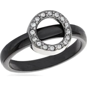 Prsten BM Jewellery Dámský černý keramický prsten se zirkony BLACK&WHITE S630100 Velikost: 6