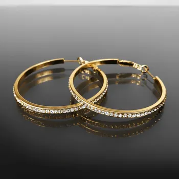 Náušnice Pozlacené kruhové náušnice 4 cm z chirurgické oceli vykládané zirkony č. 1842