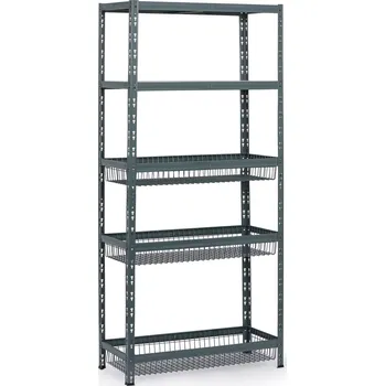 Dílenský regál Policový regál s koši, 1954 x 900 x 400 mm, nosnost 175 kg, 2 police + 3 koše