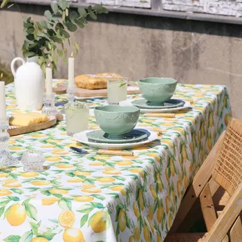 ubrus Bílý bavlněný ubrus s citróny Aix Lemone - 140*240 cm