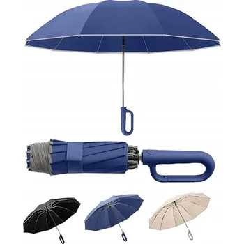 Deštník Skládací cestovní deštník – kompaktní, odolný a větruodolný, reverzní skládání, modrý