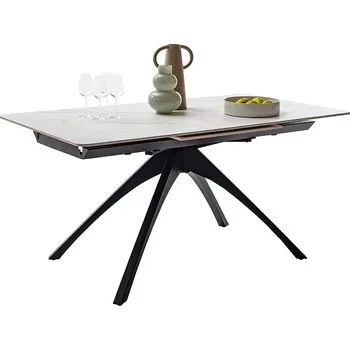 Jídelní stůl Rozkládací jídelní stůl CERRITO keramika krémový mramor, podnož černý matný lak 160(220)x76x90