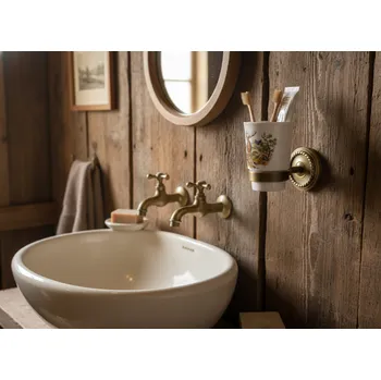 Sada koupelnových doplňků Kelímek jednoduchý staromosaz dekorovaný 64002