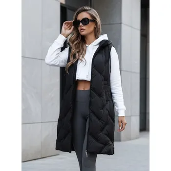 Dámská vesta Dámská dlouhá prošívaná vesta s kapucí černá Dstreet Barva: černá, Velikost: 2XL