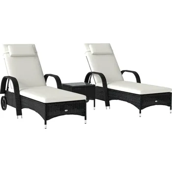 Zahradní lehátko Zahradní lehátko Outsunny sada 3 zahradních stolků, polyratan+metal černá+krémová bílá | Aosom