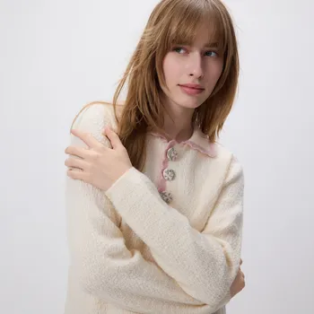 Dámský svetr Reserved - Svetr s ozdobným límcem - tělová - 305HI-02X - 305HI-02X-M