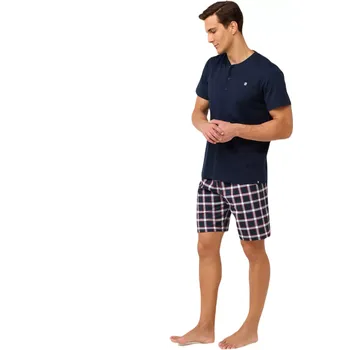 Pánské pyžamo Bavlněné pánské pyžamo Vamp s knoflíkovou légou 22651 blue velikost XL