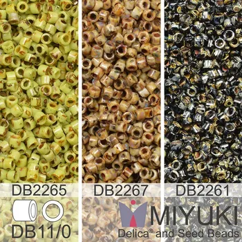 Korálek Korálky Miyuki Delica 11/0. Barevné variace č. 7 DB2267, DB2261, DB2265. Balení 3x5g