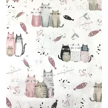 Bavlněná látka kočičí rodinka růžová | RTex