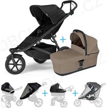 Kočárek Set 5v1 Thule Urban Glide 3 Black s magnetickou sponou + korbička Tinted Taupe + pláštěnky + ochranná síť