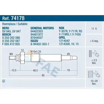 Zapalovací a žhavicí svíčka Žhavicí svíčka FRANCISCO ALBERO S.A. 74178
