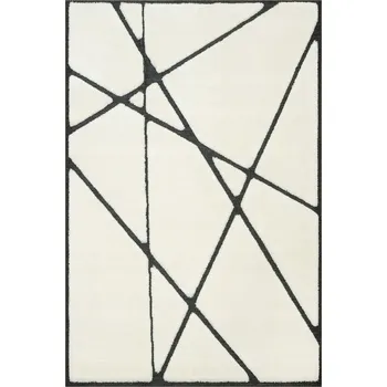 Koberec KOBEREC SHAGGY MĚKKÝ KRÉMOVÝ VLAS S ČERNÝMI TROJÚHELNÍKY A LINIE LULA 100x150 cm