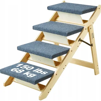 Železářství VEVOR Skládací dřevěné schody pro psa 2v1 1x 4 příčky