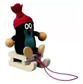 Dřevěná hračka Detoa Krtek na sáňkách s čepicí (8593547131952)