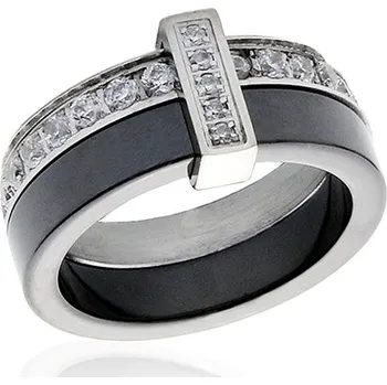 Prsten BM Jewellery Dámský keramický prsten se zirkony černý S429160 Velikost: 8