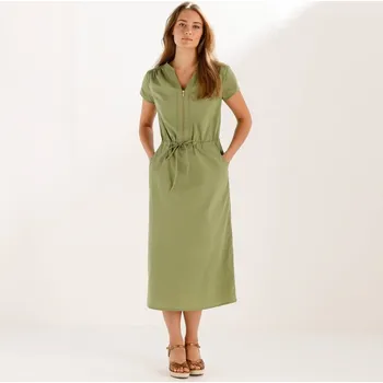 Dámské šaty Midi keprové šaty s výstřihem na zip a šňůrkou v pase khaki 54