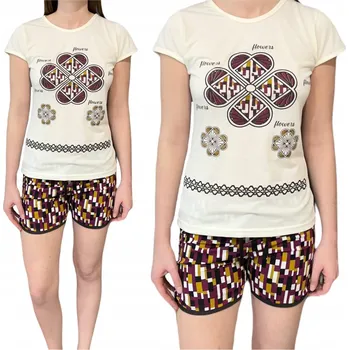 Dámské pyžamo Dámské pyžamo ecru krátké kraťasy bordó S