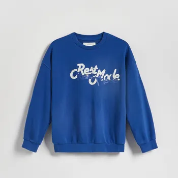 Chlapecká mikina Reserved - Mikina oversized s&nbsp;potiskem - modrá - 595HR-55X - 595HR-55X-158