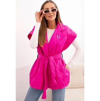 Dámská vesta Dámská prošívaná vesta s páskem a širokým límcem růžová