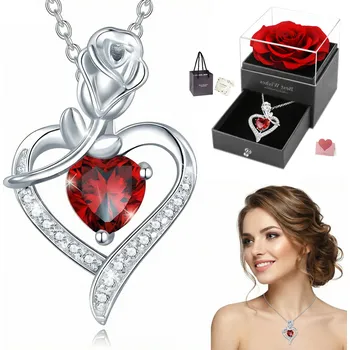 Náhrdelník Naszyjnik Srebrny Damski SERCE z RÓŻĄ Křišťál Zirkon Dárek pro ženu