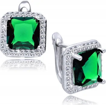 Náušnice Stříbrné Náušnice 925 Smaragdové Anglické Zapínání pro Ženy STŘÍBRO 925