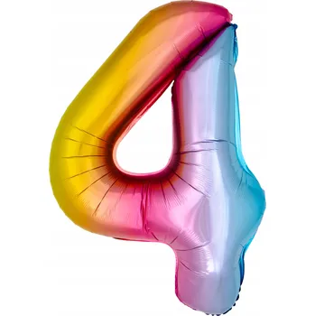 Balónek Fóliový balónek ve tvaru číslice 4, duhový, 100 cm