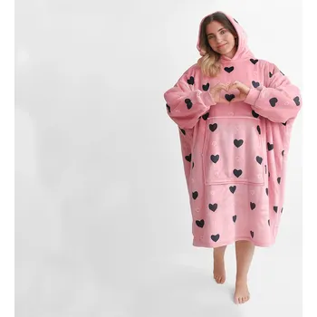 XPOSE® Mikinová deka s beránkem LOVE Mikroplyš s beránkem růžová