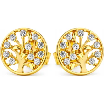 Náušnice Zlaté náušnice 585 strom života s bílými zirkony 1,03g na puzetku 14kt