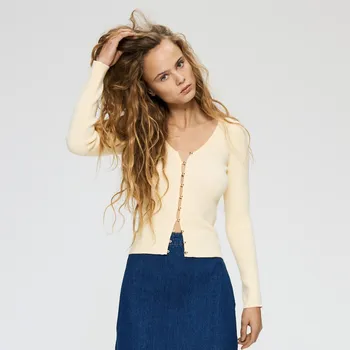 Dámský svetr Reserved - Kardigan s příměsí viskózy - světle žlutá - 599IN-10X - 599IN-10X-XL