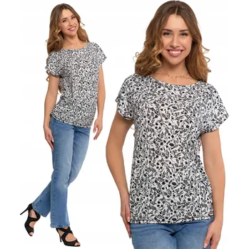 Dámské tričko DÁMSKÁ BLŮZKA s Květinami Tričko s Krátkým Rukávem Moderní Vzor MORAJ 3XL